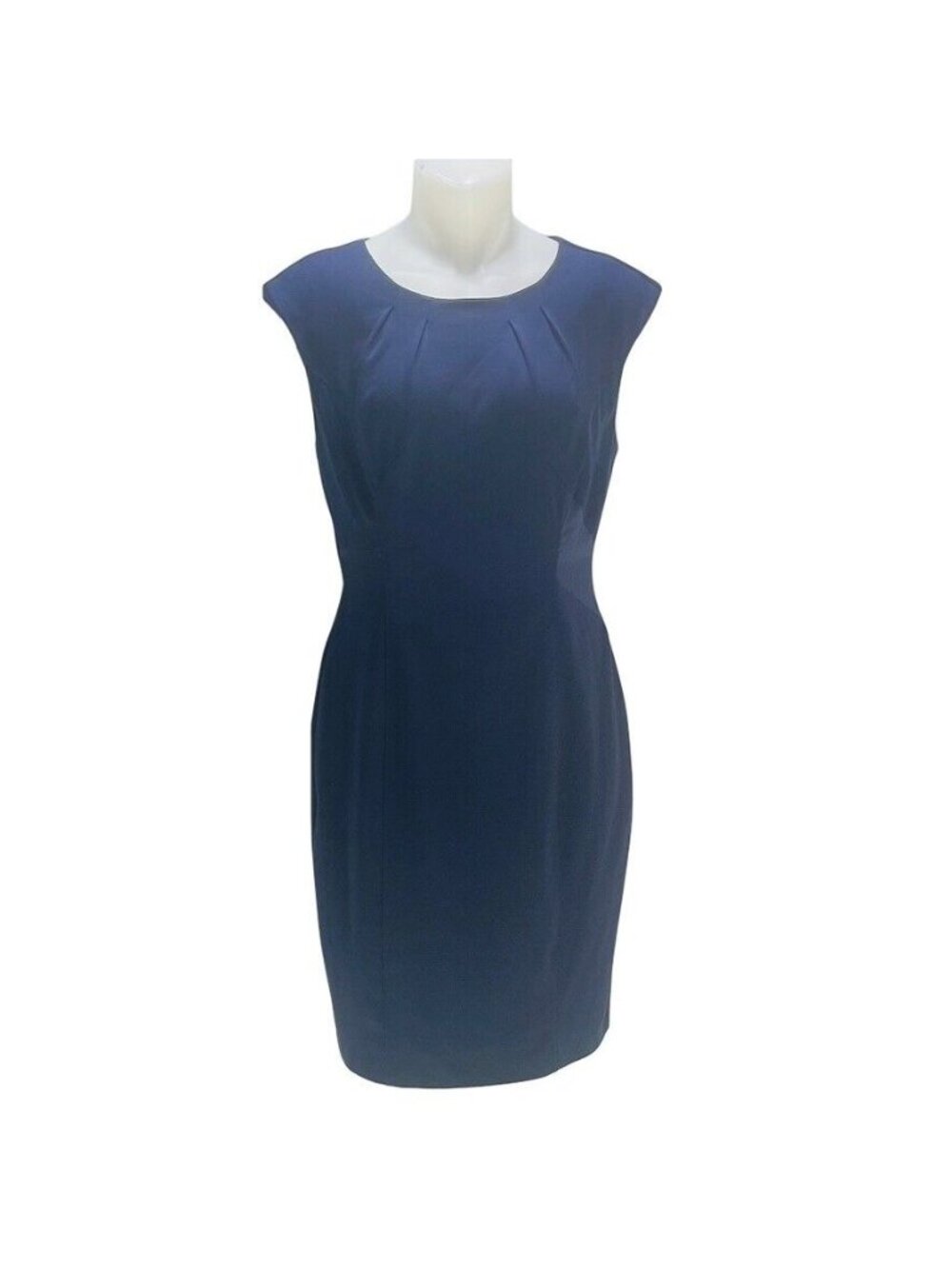 Jennifer Lopez Navy Blue Sleeveless Fitted Sheath Professional Dress With Pleate